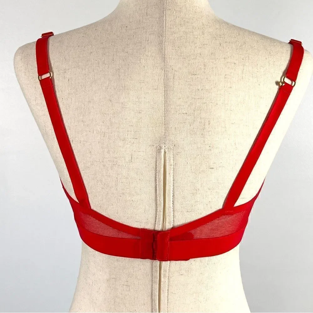 Lively Scalloped Lace No-Wire Push-Up Convertible Bra Tomato Red 34DDD